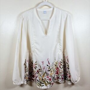 Old Navy Georgette Swing Top Women L Ivory Floral Semi-Sheer Peasant Cottagecore